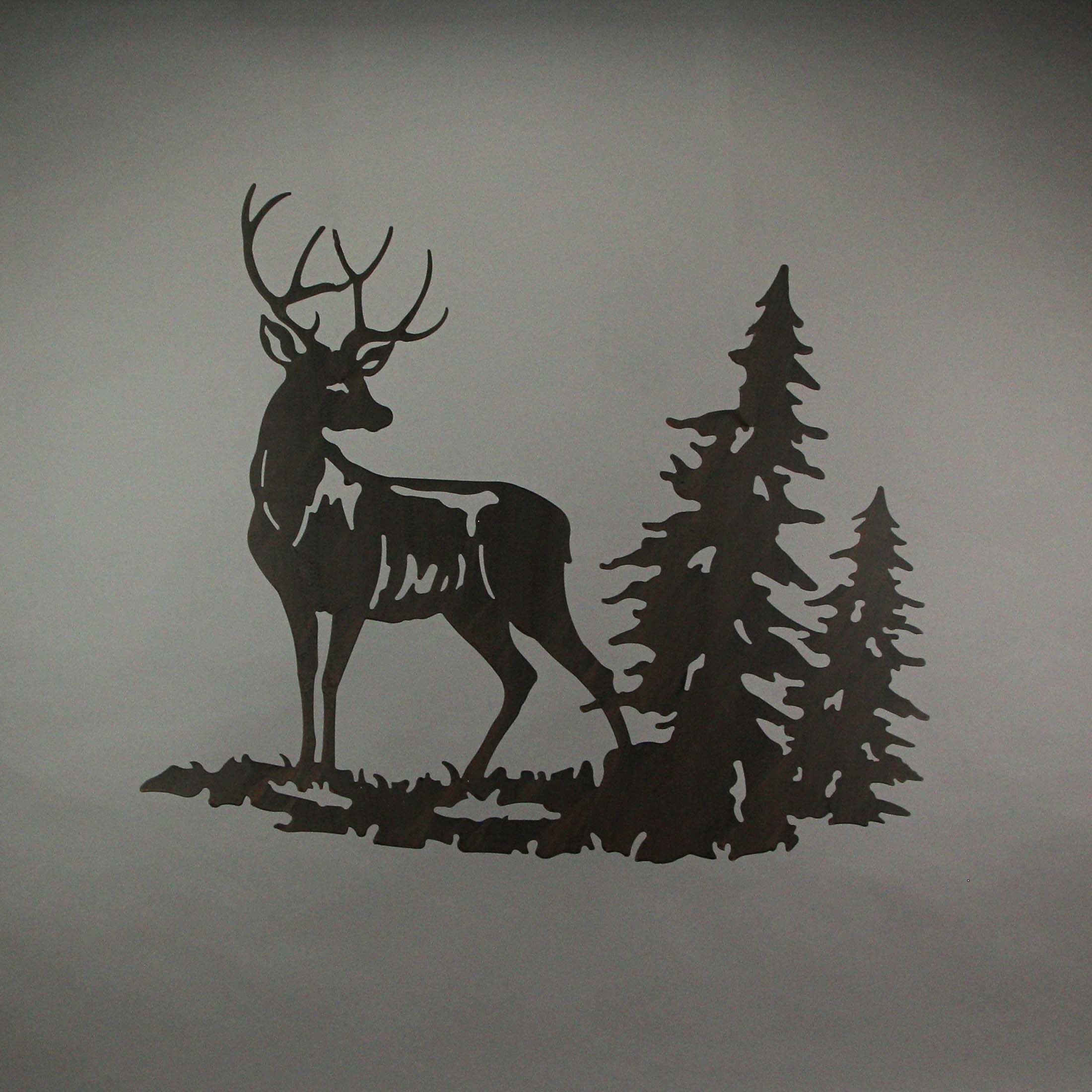 Alt View 3. Mayrich Company - Rustic Brown Laser Cut Metal Deer Wall Hanging 28 Inches Long Buck Stag - Brown.
