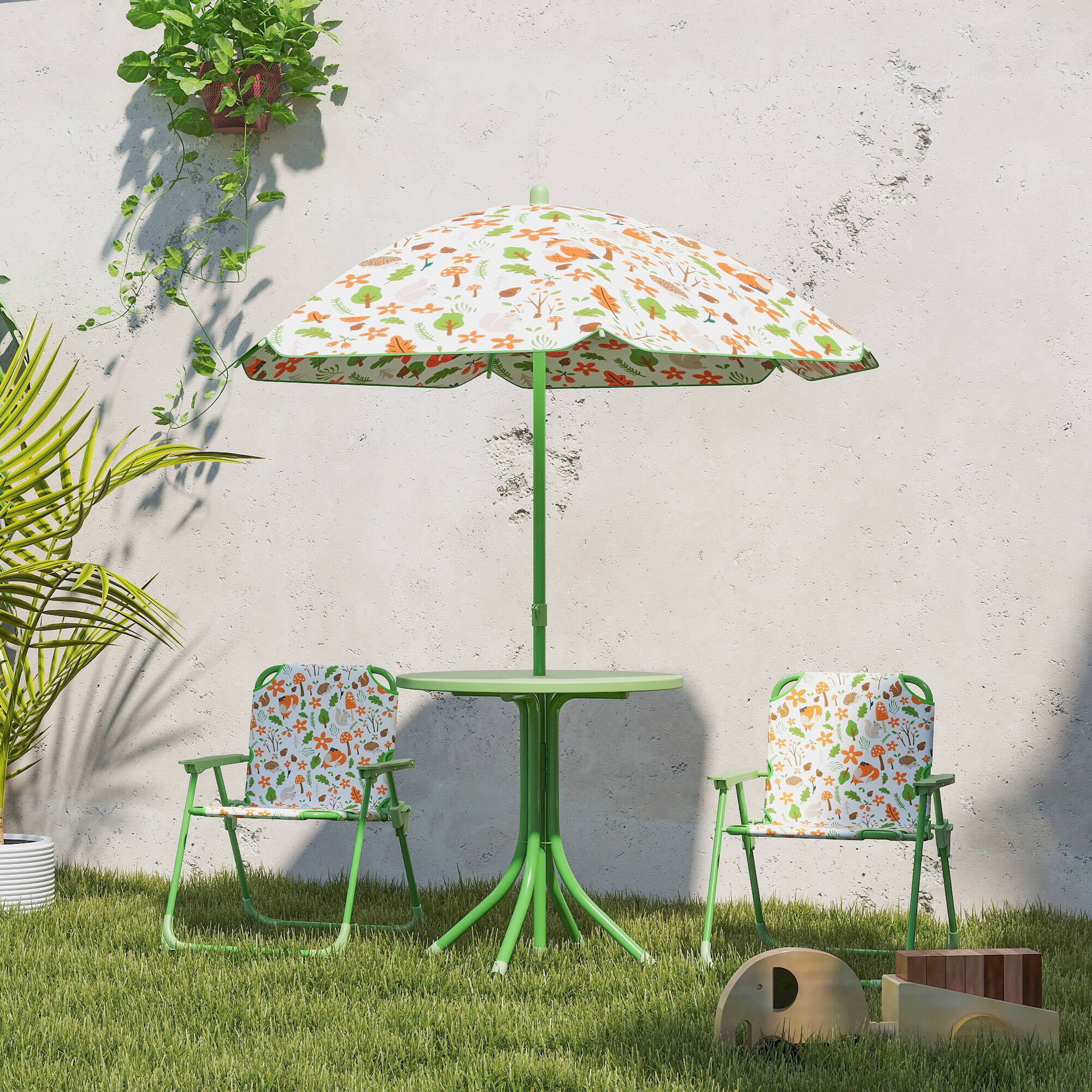 Alt View 1. Qaba - Picnic Table and Chair Set, Outdoor Activity Table with Foldable Chairs - Green.
