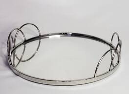 Jiallo - Stainless Steel Round vanity tray with mirror 13" - Silver