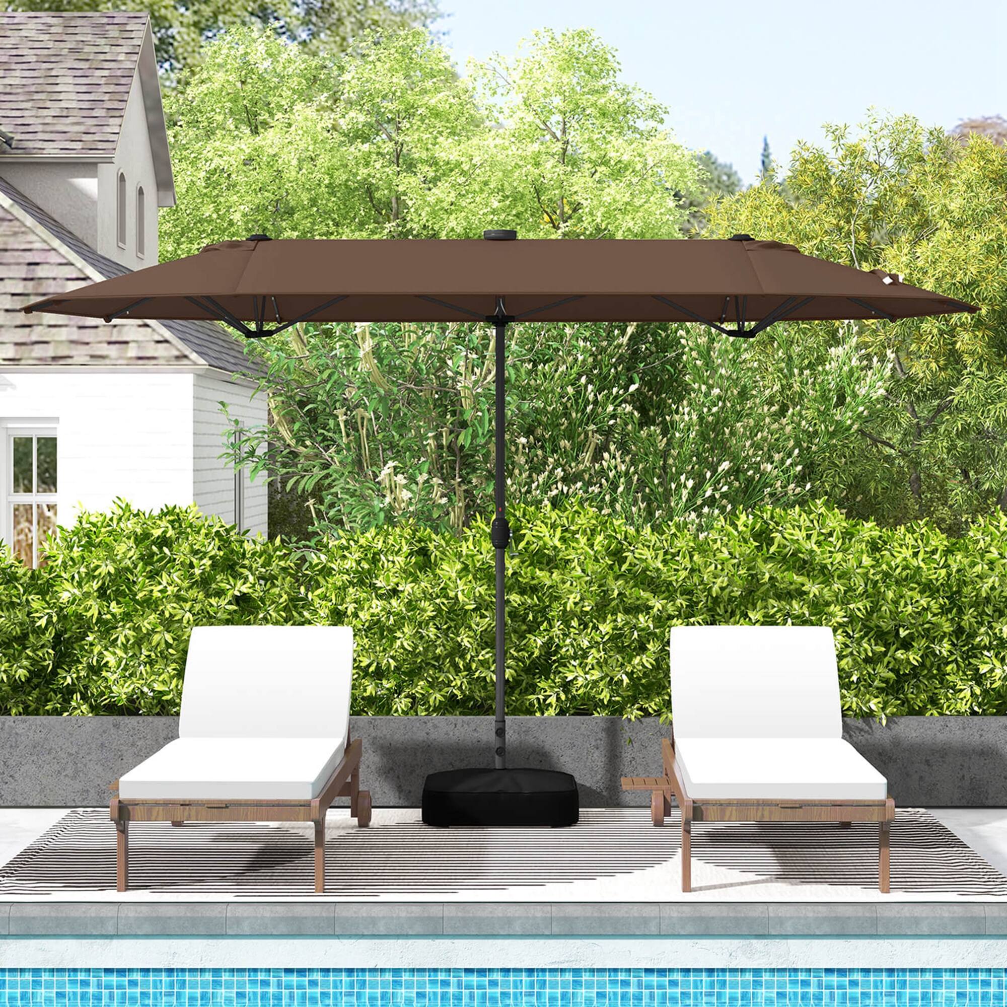 Alt View 3. Costway - Costway 13FT Double-sided Patio Umbrella with Solar Lights Crank Handle Umbrella Base - Tan.