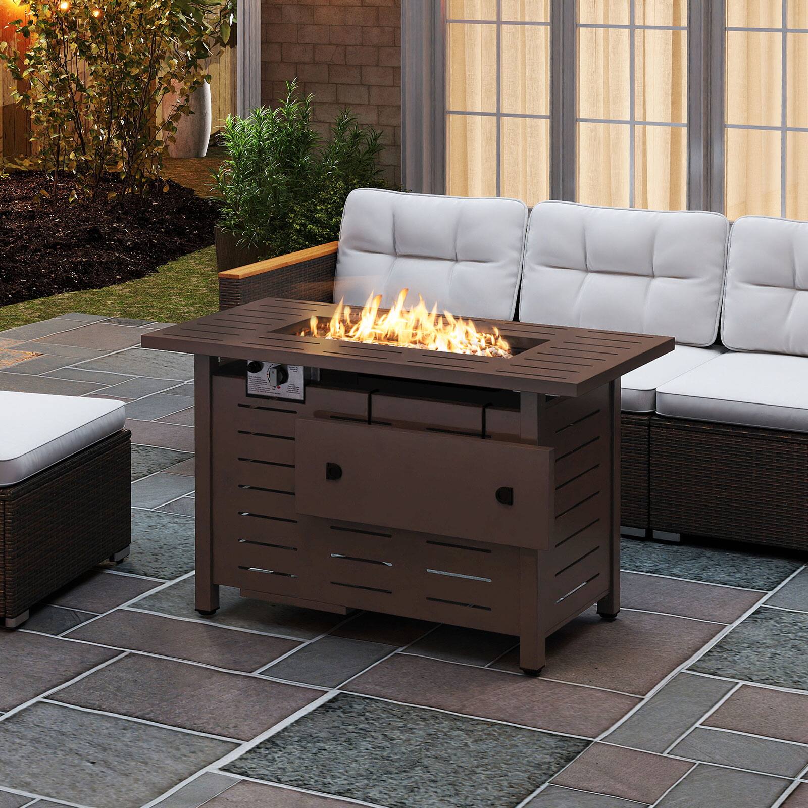 Alt View 3. Costway - Costway 40-Inch Outdoor Propane Fire Pit with Lava Rocks Removable Lid & Protective Cover - Brown.