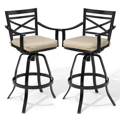 Angle. Crestlive Products - Crestlive Products Sunbrella Cast Aluminum Set 2 Black Swivel Bar Stool Chair Brown Cushioned Seat - Light Brown-2PC.