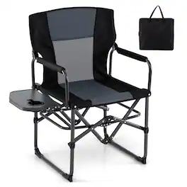 Costway - Folding Camping Chair with Side Table & Cup Holder, Carrying Bag for Picnic, Beach - Black & Gray