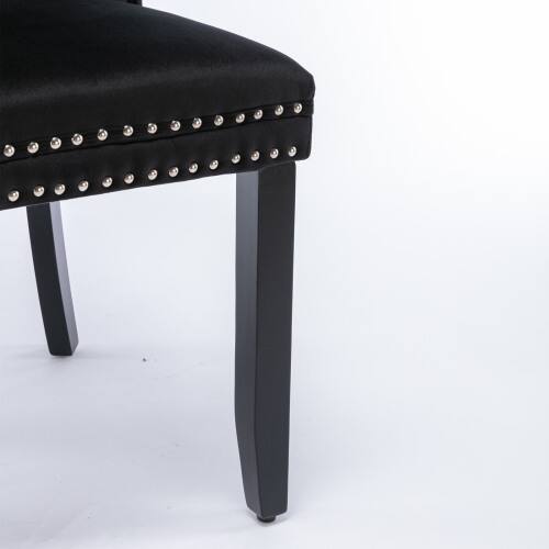 Alt View 3. LUCKY ONE - Assembled Tufted Velvet Dining Chair Set of 2 with Wood Legs Nailhead Trim High Back - Black.