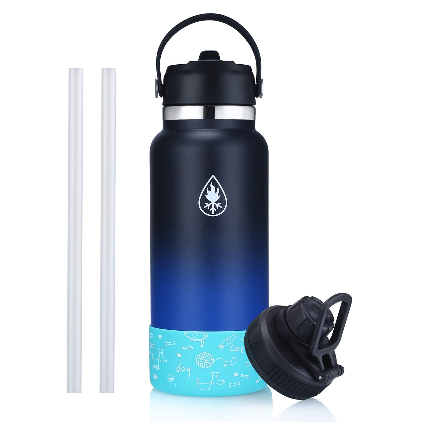 Dazzed Corner - Sport 32oz Vacuum Insulated Water Bottle Leakproof with Spout Lid - Black/Blue
