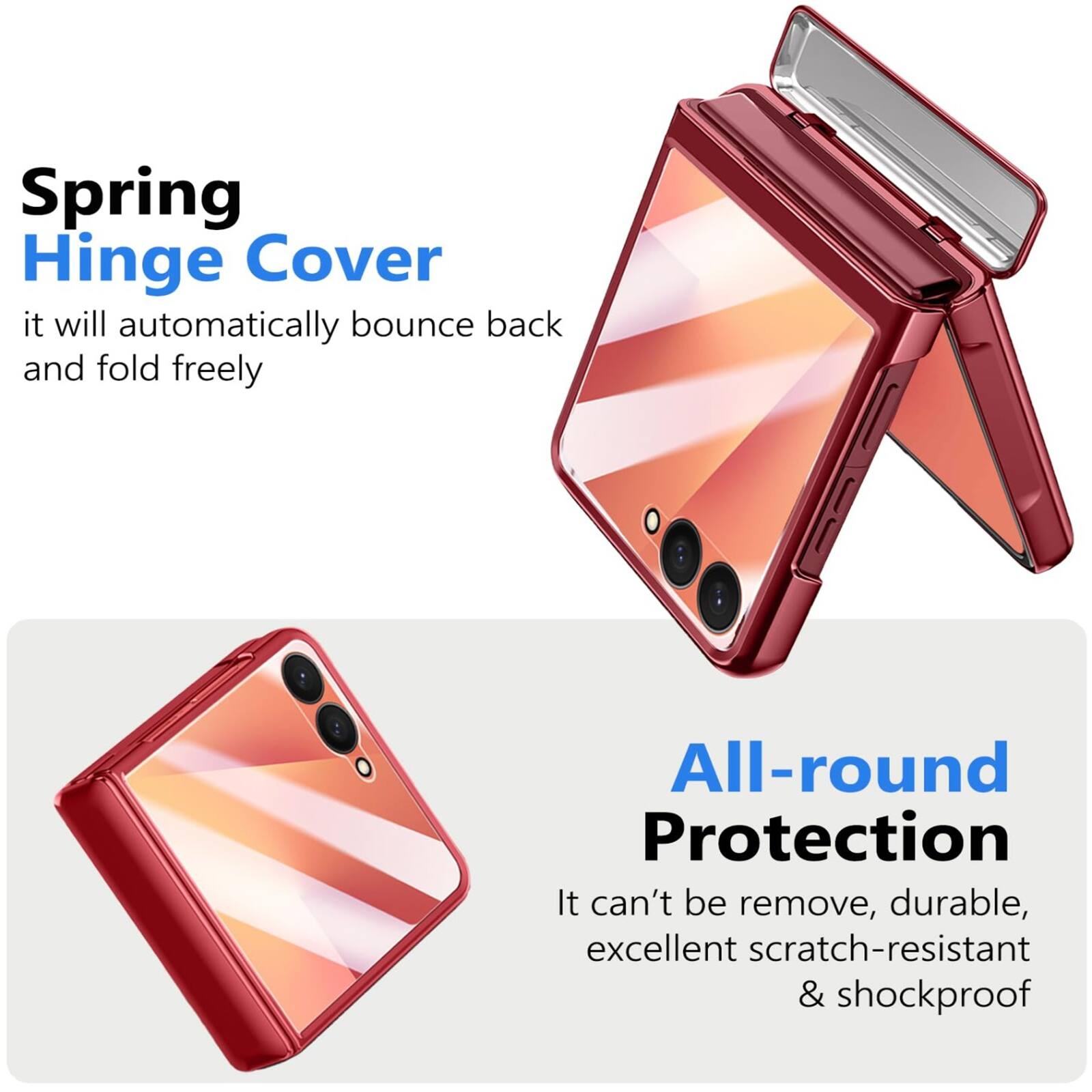 Spring Hinge Cover  
it will automatically bounce back and fold freely  

All-round Protection  
It can't be removed, durable, excellent scratch-resistant & shockproof