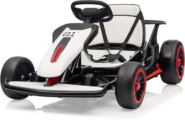 Front. Acekool - 24V Go Kart for Kids 6-12 Year Old,Child Electric Drift Go-Kart with Music Mode,Electric Drifting Go Cart - White.