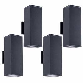 RYHNUYNE - 12 In Outdoor Wall Lights 4 Pack, Modern Square Up Down Waterproof Aluminum Porch Light Fixture - Black