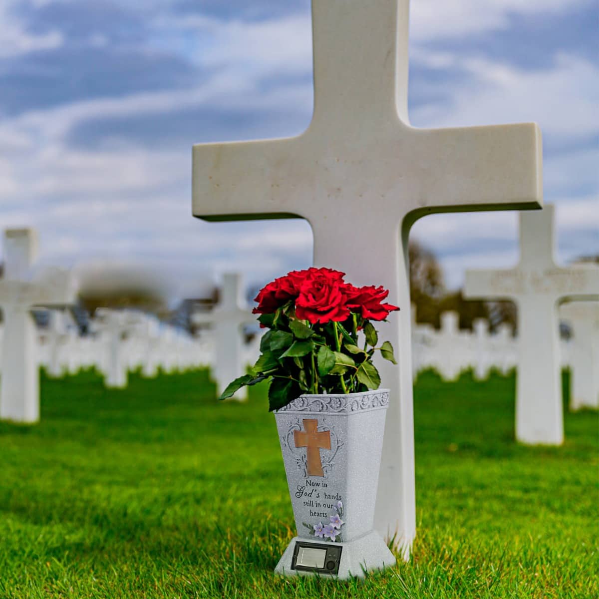 Oumilen - 2 Pack Solar LED Cemetery Grave Vase – Waterproof Resin Memorial Flower Vase with Cross & Ground Stake price history on PriceWatchPro