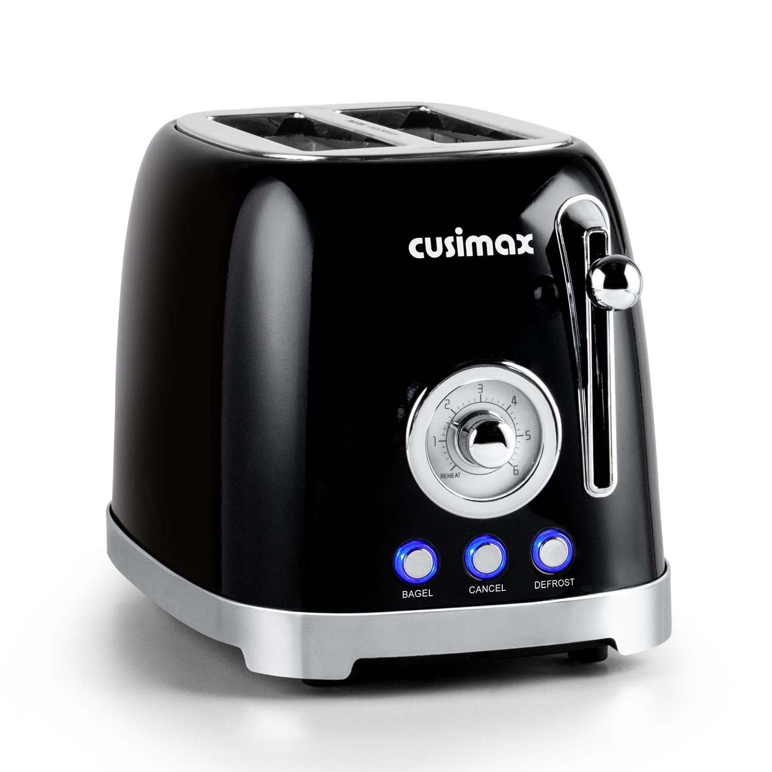 Cusimax - Retro Style Toaster 2 Extra Wide Slots 6 Setting 4 Function Bagel Cancel Defrost Reheat Removable Crumb Tray - Black