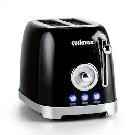 Cusimax - Retro Style Toaster 2 Extra Wide Slots 6 Setting 4 Function Bagel Cancel Defrost Reheat Removable Crumb Tray - Black
