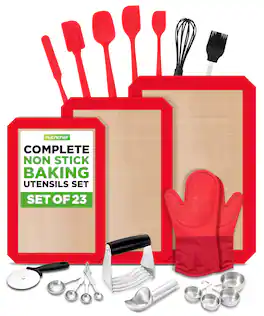 NutriChef - NCBTS11 23-Piece Essential Baking Utensils Set, Measuring Cups, Scraper, Whisk, Silicone Mats (Black)