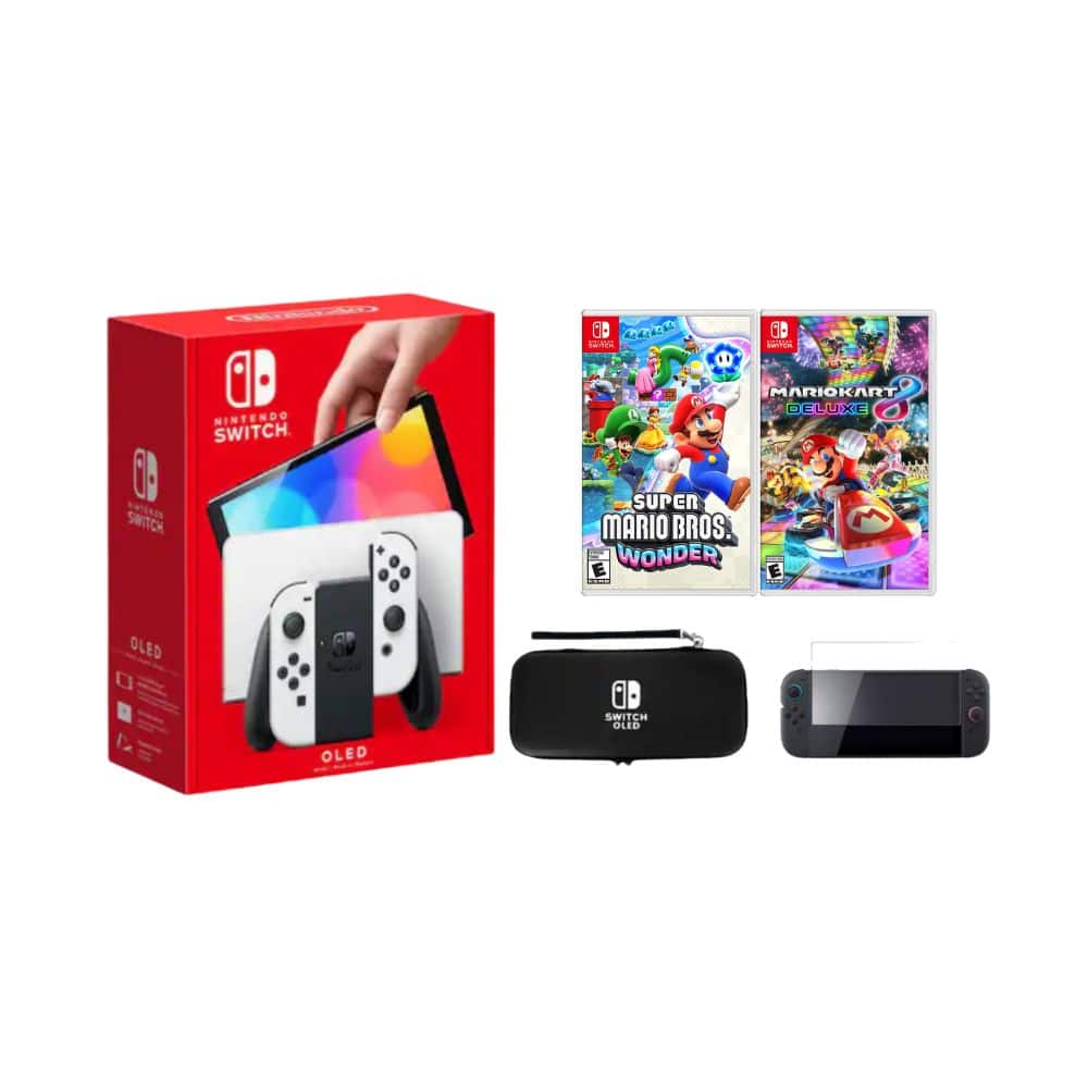 Switch Oled White Bundle With Accessories Super Mario Bros Wonder and Mario Kart 8 Game price history on PriceWatchPro