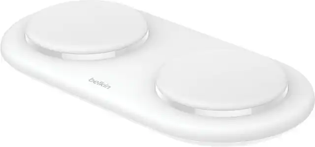 Front. Belkin - 15W Dual Qi2 Wireless Magnetic Charging Pad, MagSafe Compatible for iPhone & AirPods - White.