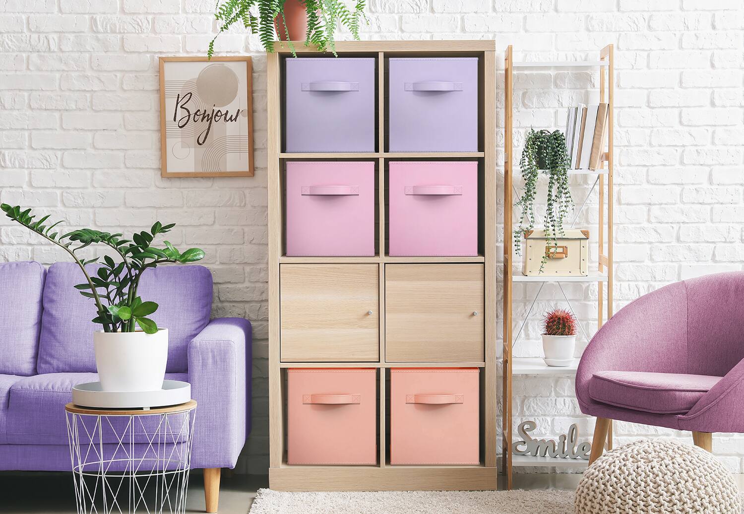 Alt View 2. Sorbus - Sorbus Fabric Storage Cubes - 6 Foldable Storage Bins for Organizing Pantry, Cubbies, Toy Box - Clothes Storage - Pastel Orange, Purple, Pink.