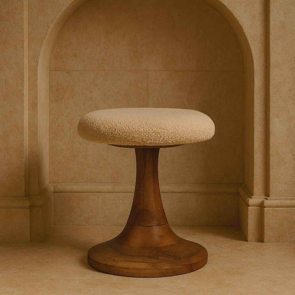 Alt View 2. Artisan Furniture - Artisan Furniture Solid Wood Boucle Teak Accent Stool - Brown.