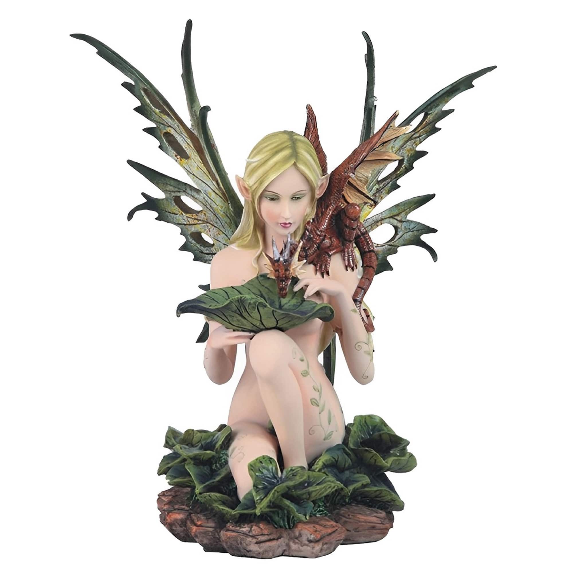 FC Design - 14"H Lake Fairy with Dragon Baby Figurine Statue Computer Desk Tabletop Medieval Gaming Home Decor Gift - Multi-Color