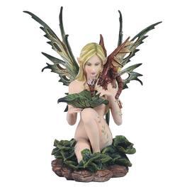 FC Design - 14"H Lake Fairy with Dragon Baby Figurine Statue Computer Desk Tabletop Medieval Gaming Home Decor Gift - Multi-Color
