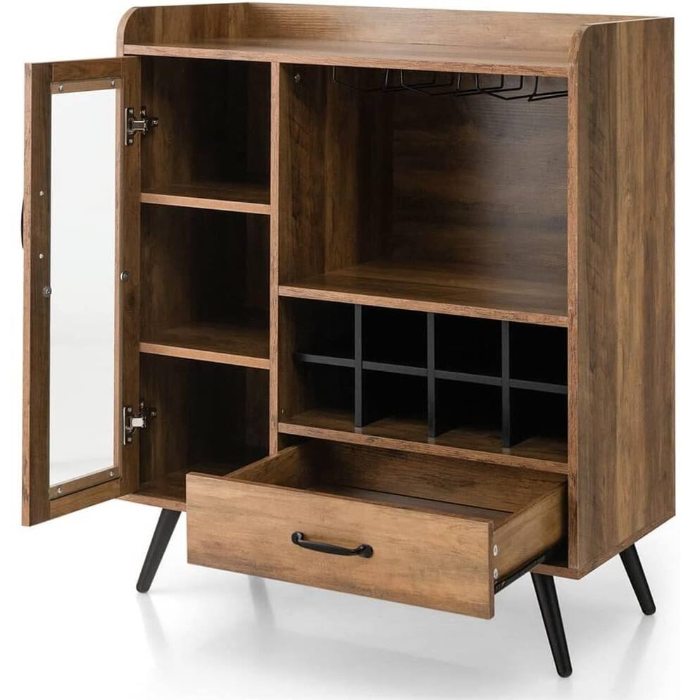 Left. Hivvago - Mid-Century Modern Sideboard Wood Buffet Cabinet Wine Rack and Glass Storage - Rustic brown.