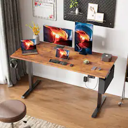 Furnulem - 55 Inches Electric Height Adjustable Standing Desk Ergonomic Home Office Desk - Brown