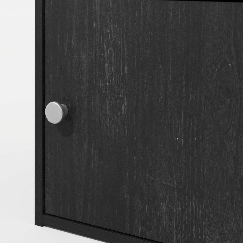 Alt View 1. FurniFact - Black 3-Tier Bookcase with Door Storage and Wood Finish - Blackwood.