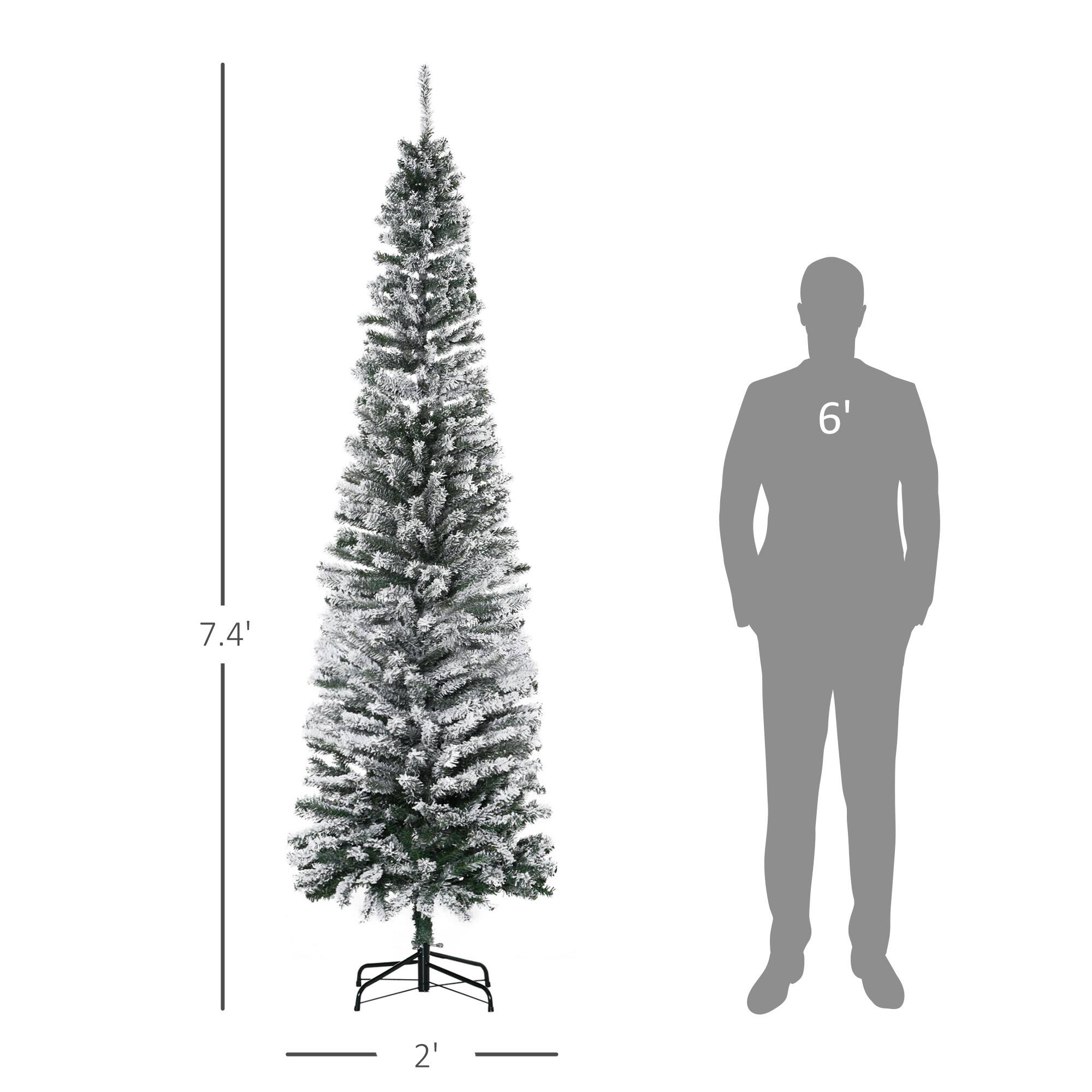 Alt View 2. Homcom - Tall Unlit Snow-Flocked Slim Artificial Christmas Tree with Realistic Branches and 738 Tips - green.
