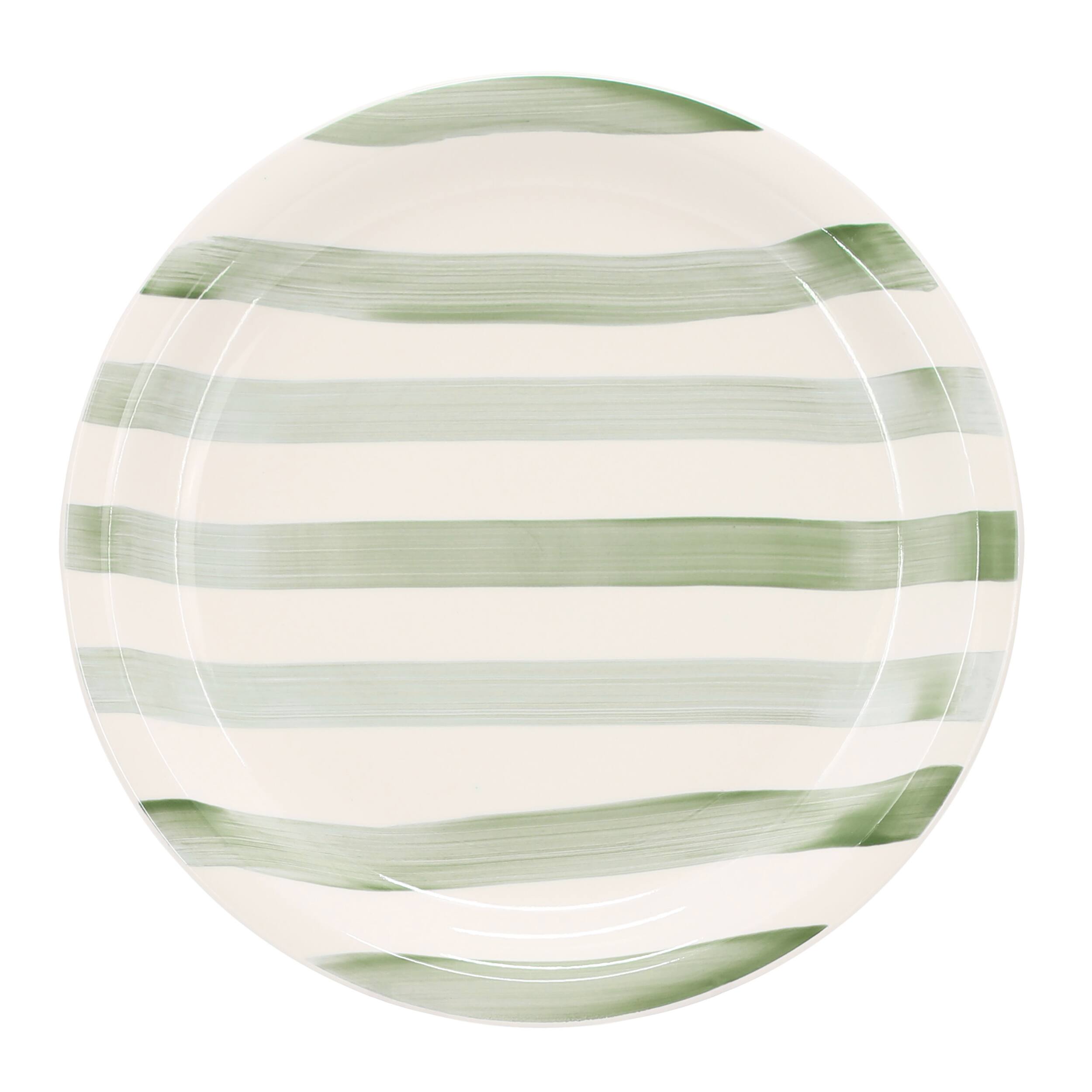 Alt View 2. Gibson - Gibson Home Kenwood Shores 12 Piece Stoneware Dinnerware Set in Green Stripe - Green Stripe.