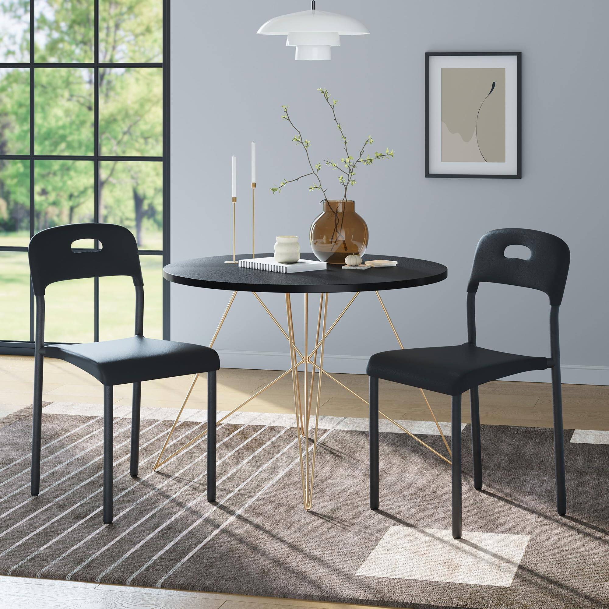 Front. Homhougo - Dining Chairs Set of 2, Stackable Modern Kitchen Chairs, Plastic Dining Room Chair with Metal Legs - Black.