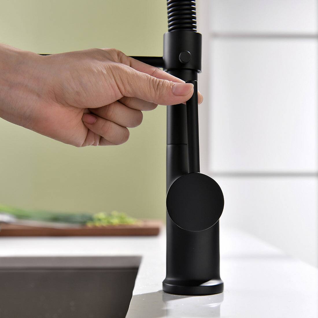 Back. Boyel Living - Brass Single Handle Pull Down Sprayer Kitchen Faucet Matte Black - Matte Black.