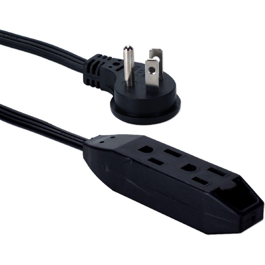 Alt View 1. QVS - QVS 3-Outlet 3-Prong 15ft Flat Right-Angle Power Extension Cord - For Computer, Electronic Equipment - 125 V AC / 13 A - Black.