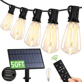 Nordic Hygge - 50FT Solar String Lights Outdoor Waterproof, Hanging Solar Lights with 26 Shatterproof ST38 Bulbs - Warm White