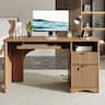 Bestier - 65 Inch Executive Desk with Fingerprint Lock & Built-in Power Outlet, Computer Desk with Drawers for Home Office Desk - Brown Oak