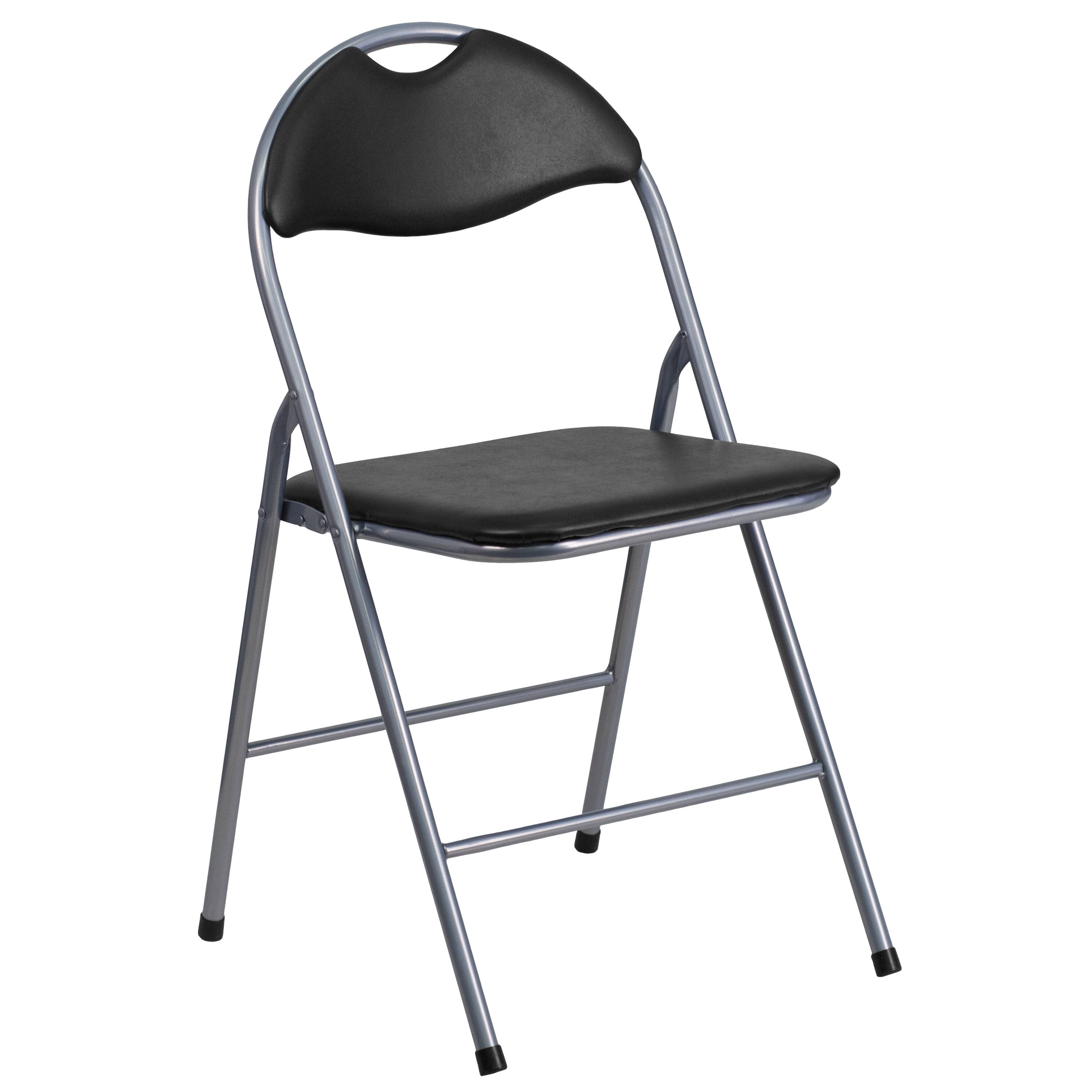 Alt View 8. Emma + Oliver - 4 Pack Vinyl Metal Folding Chair with Carrying Handle - Black.
