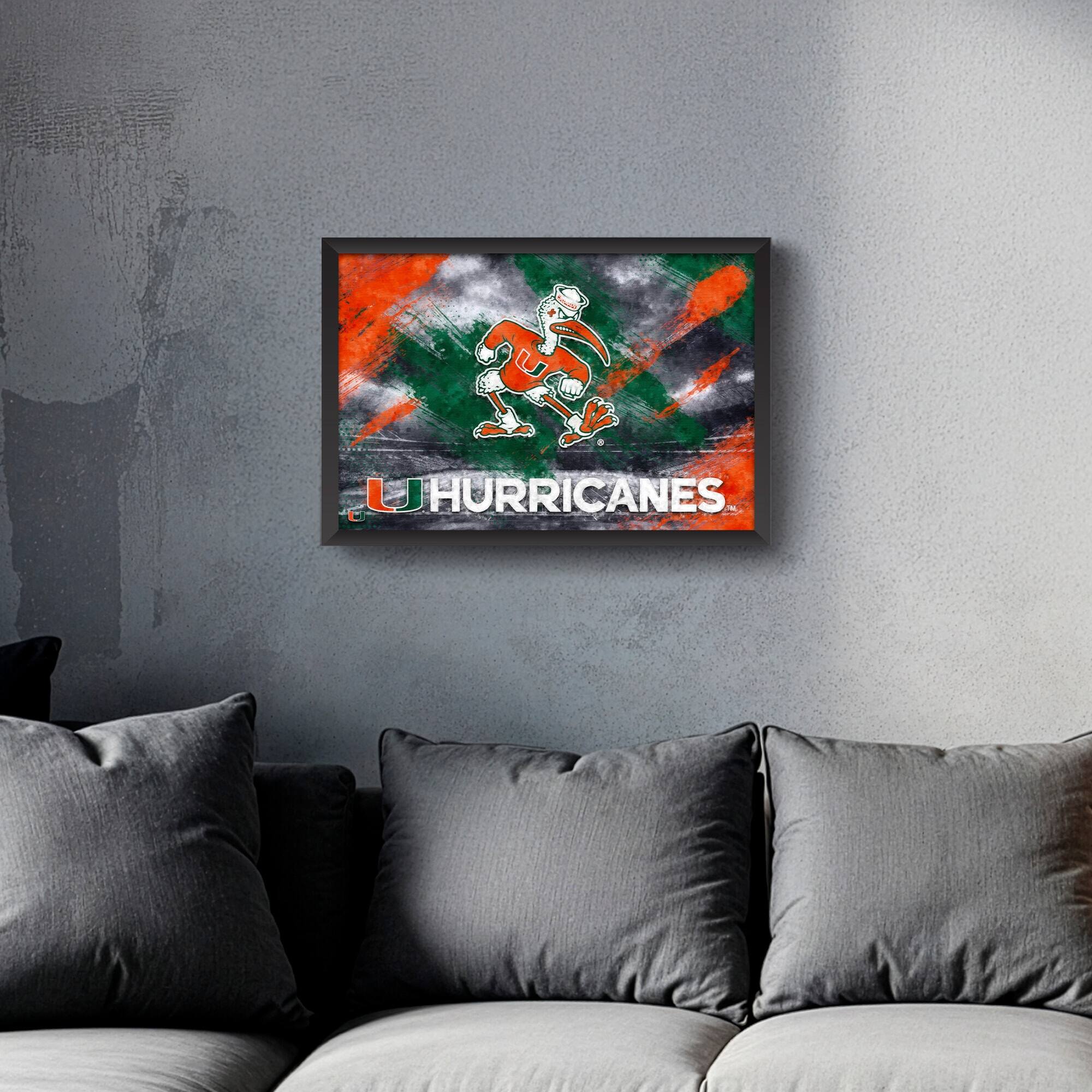 Alt View 1. Sporticulture - Miami Hurricanes 14" x 20" Brush Stroke Logo Framed Art Print - Multicolor.
