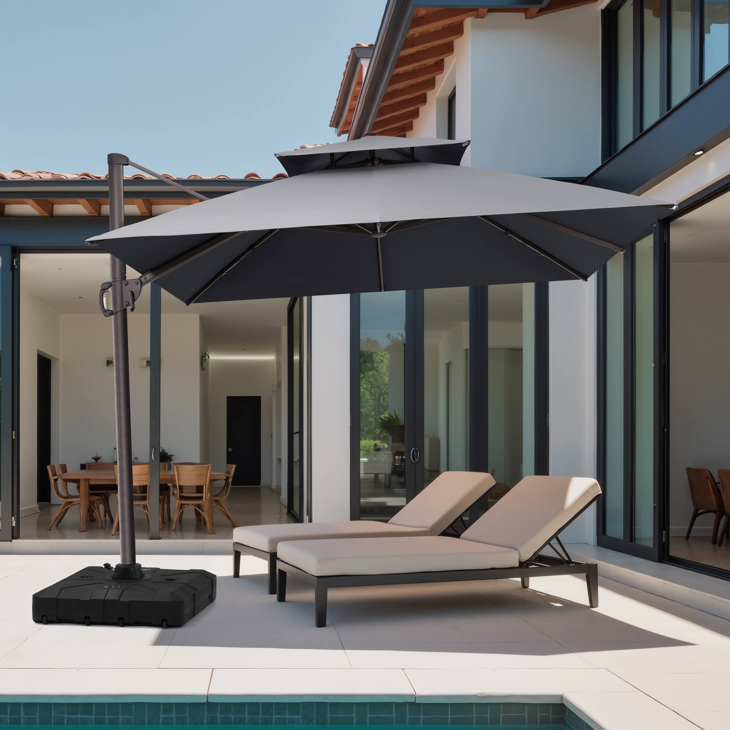 Alt View 1. Crestlive Products - Crestlive Products 10x10ft Aluminum Double Top Crank Cantilever Patio Umbrella with Base - Dark gray.