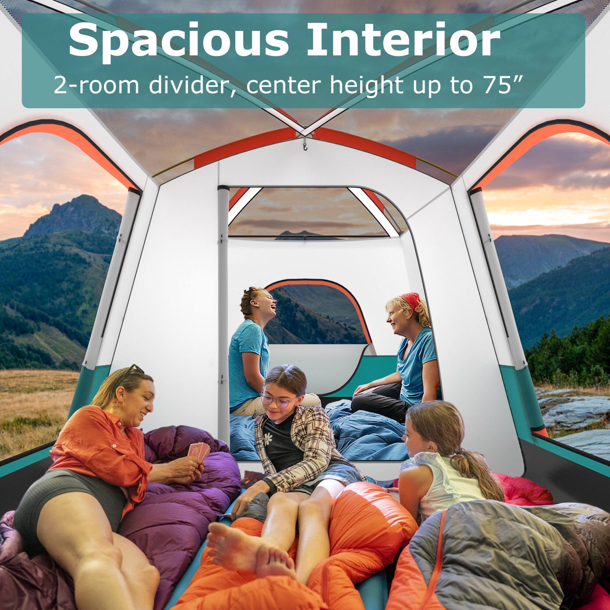 Spacious Interior  
2-room divider, center height up to 75"