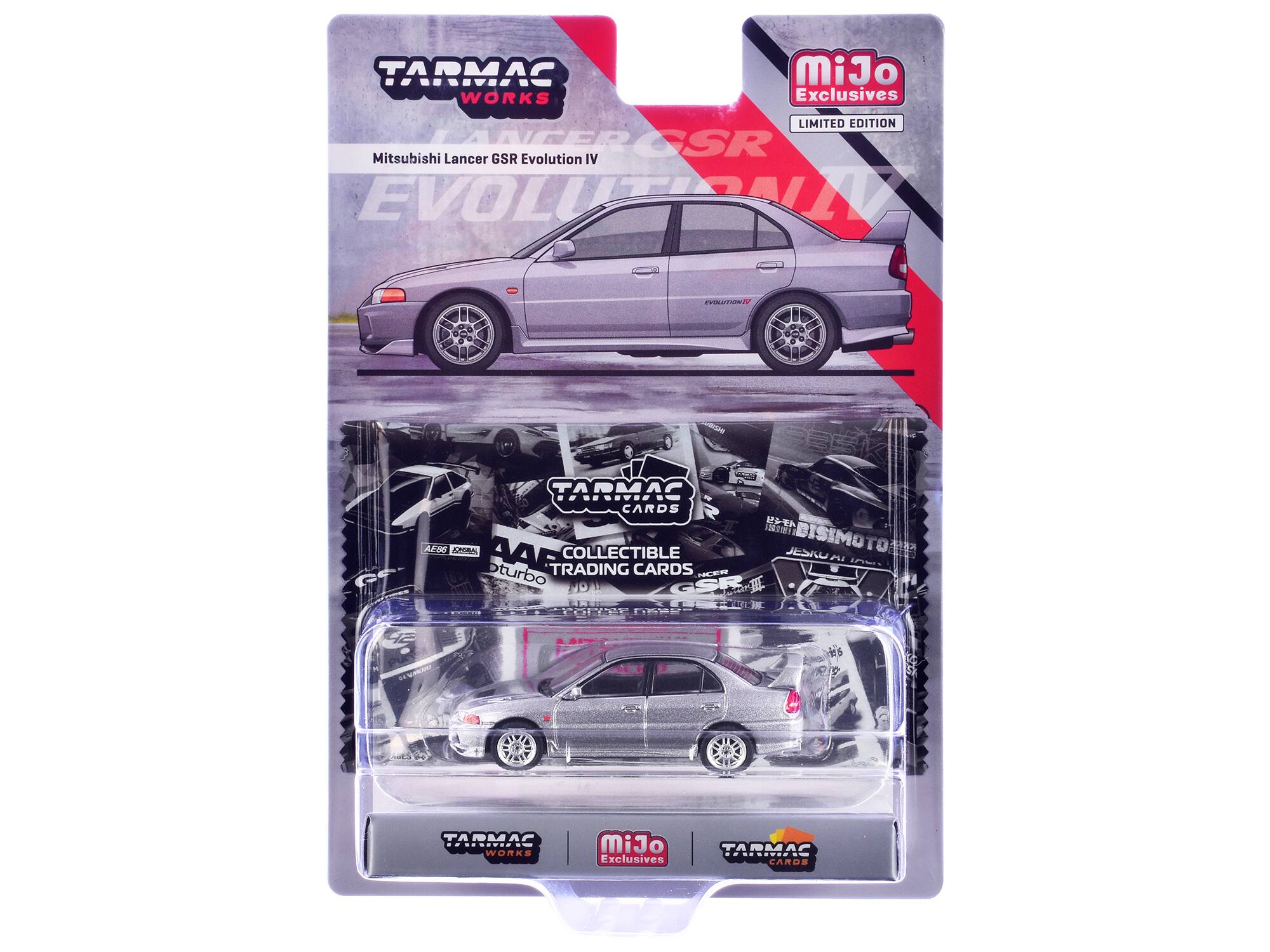 TARMAC WORKS MiJo Exclusives LIMITED EDITION Mitsubishi Lancer GSR Evolution IV EVOLUTION IV - TARMAC CARDS

P_ BISIMO ALO L COLLECTIBLE TO AAE i A In oturbo TRADING CARDS A MPA

Co TARMAC WORKS MiJo Exclusives TARMAC