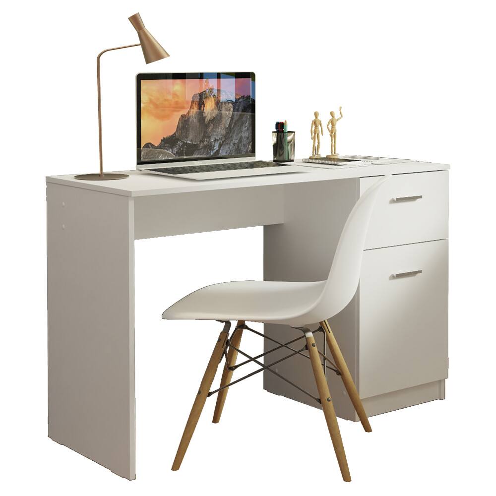 Front. Madesa - Madesa Compact Computer Desk 43 Inch with Storage and Drawer - White - White.