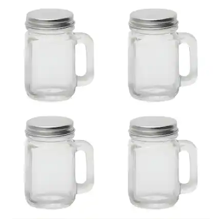 Front. Kitcheniva - Mini Leakproof Glass Mason Jars (4 Pcs) - For Expresso, Jam & Honey.