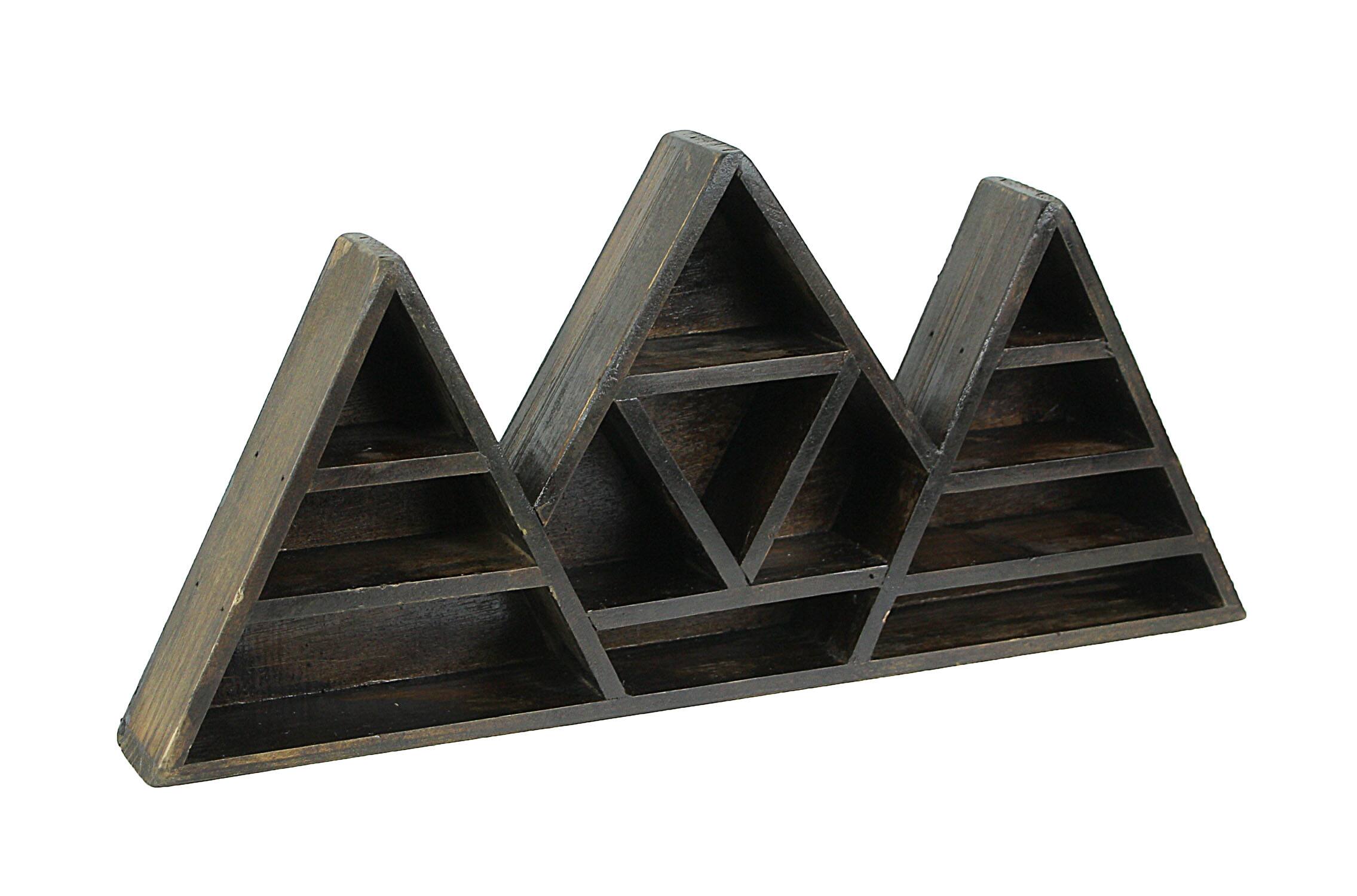 Front. Zeckos - Dark Brown Wooden Geometric Triangle Crystal Display Shelf 16.5 x 7.75 x 2 inch - Brown.