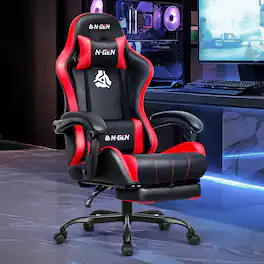 Neo Chair - Gaming Chair with Footrest High Back Ergonomic Comfortable Office Computer Desk Lumbar Support with PU Leather Recliner - Red