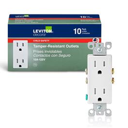 Leviton - Decora 15 amps 125 V Duplex Outlet 5-15R 10 pk - White