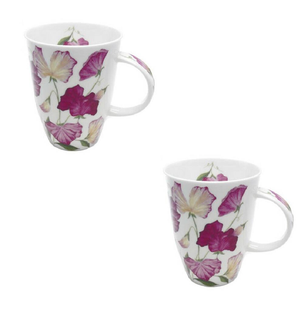 Back. Jiallo - Roy Kirkham LOUISE MUG - SWEET PEA, Set of 6, Bone China Ceramic, Made in England - Mutli color.