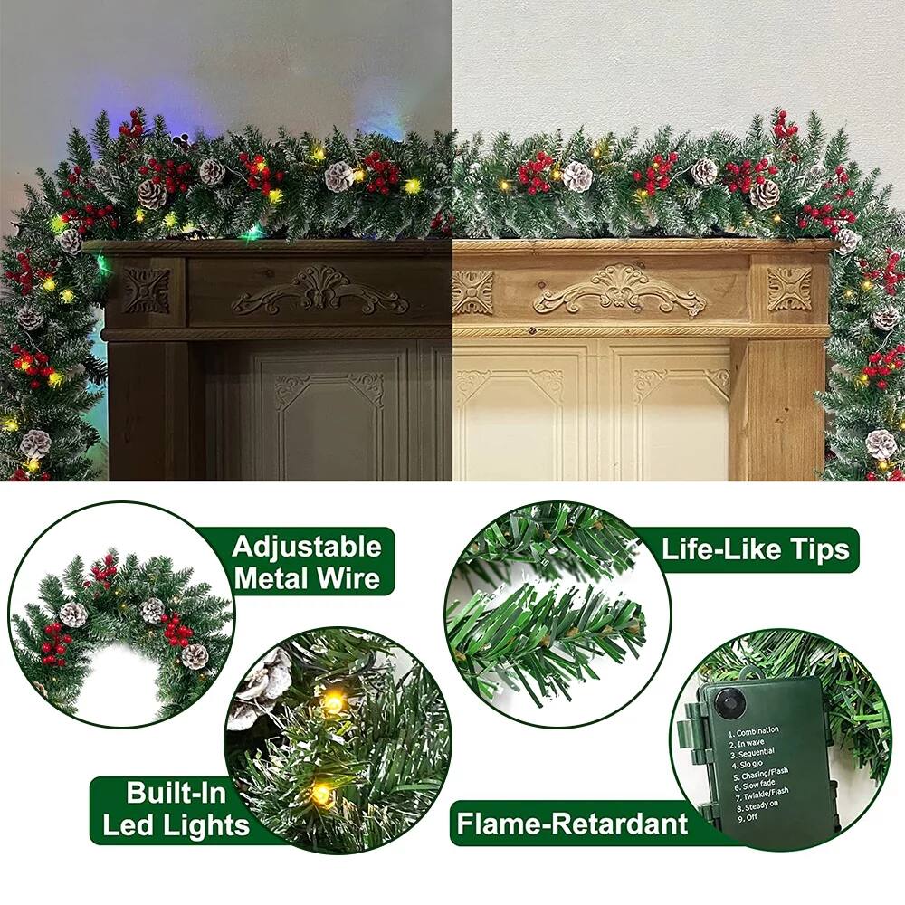 Adjustable Metal Wire  
Built-In Led Lights  
Life-Like Tips  
Flame-Retardant  

1. Combination  
2. In Wave  
3. Sequential Flash  
4. Sloglo Chasing/Flashing  
5. E Slow Fade Twinkle Flash  
6. Steady On  
7. Off