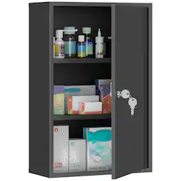 Kleankin - Mount Medical Cabinet, Bathroom Cabinet with 3 Tier Shelves, 2 Keys - Black
