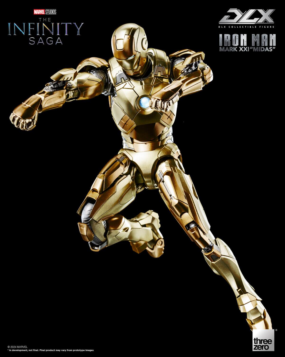 MARVEL STUDIOS THE INFINITY SAGA DLX OLA COLLECTIBLE FIGURE IRON MAN MARK XXI "MIDAS" O 20:24 MARVEL - development, mas final Final produci mnry TH from prototype images three zero