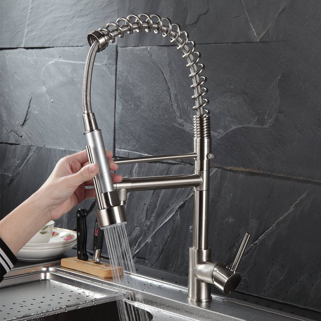 Alt View 9. Boyel Living - Contemporary Single Handle Gooseneck Pull Down Sprayer Kitchen Faucet Brushed Nickel - Brushed Nickel.