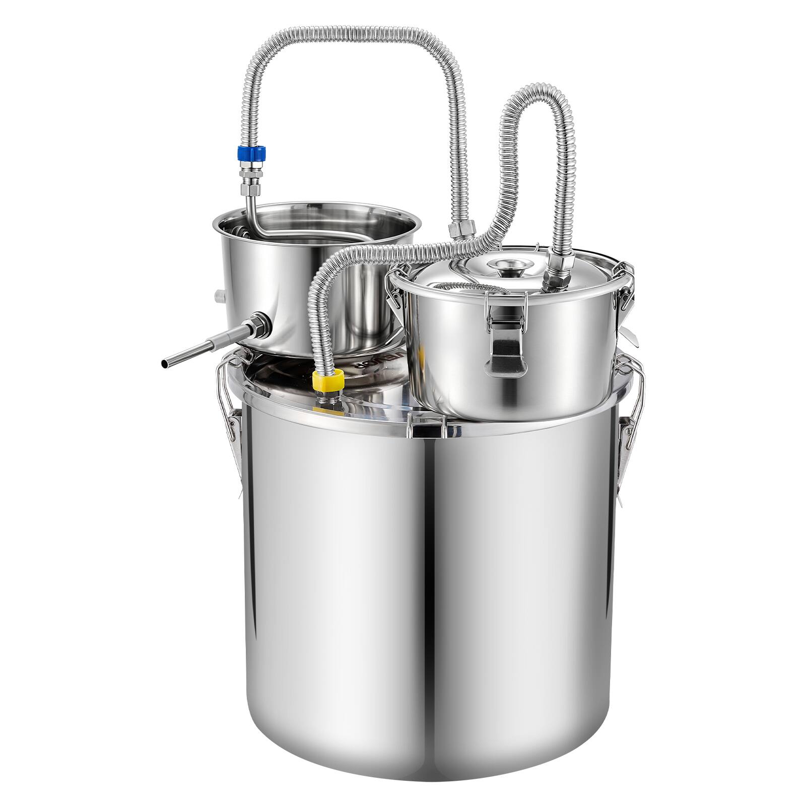 Alt View 5. VEVOR - Alcohol Still, 8 GAL/ 30L Alcohol Distiller with Thumper Keg, Dual-scale Thermometer, and Water Pump, Home Brewing Kit - Silver.