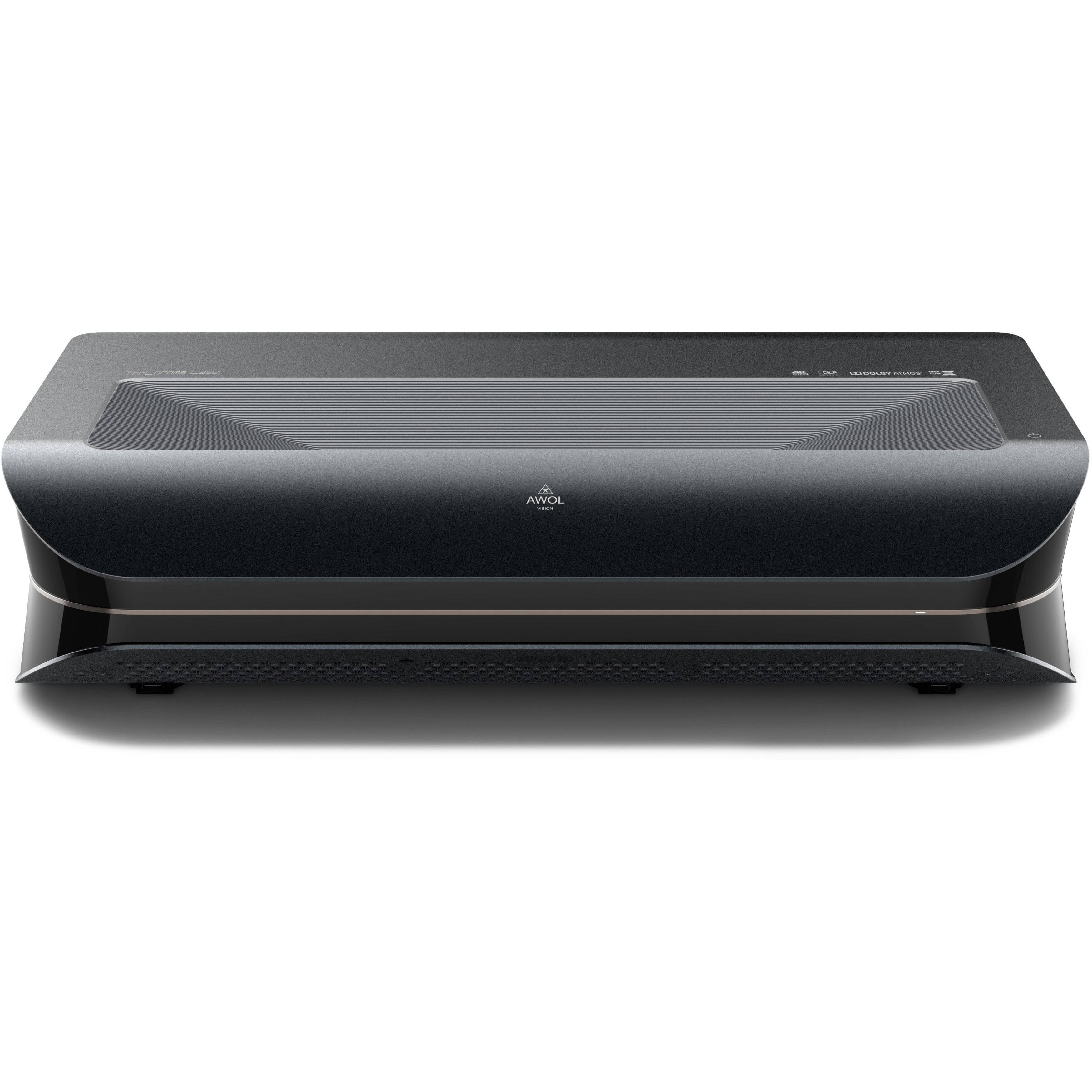 Front. AWOL Vision - 4K UHD Smart Triple Laser Ultra Short Throw Projector with 3500 Lumens, HDR10+, Dolby Atmos, 3D - Black.