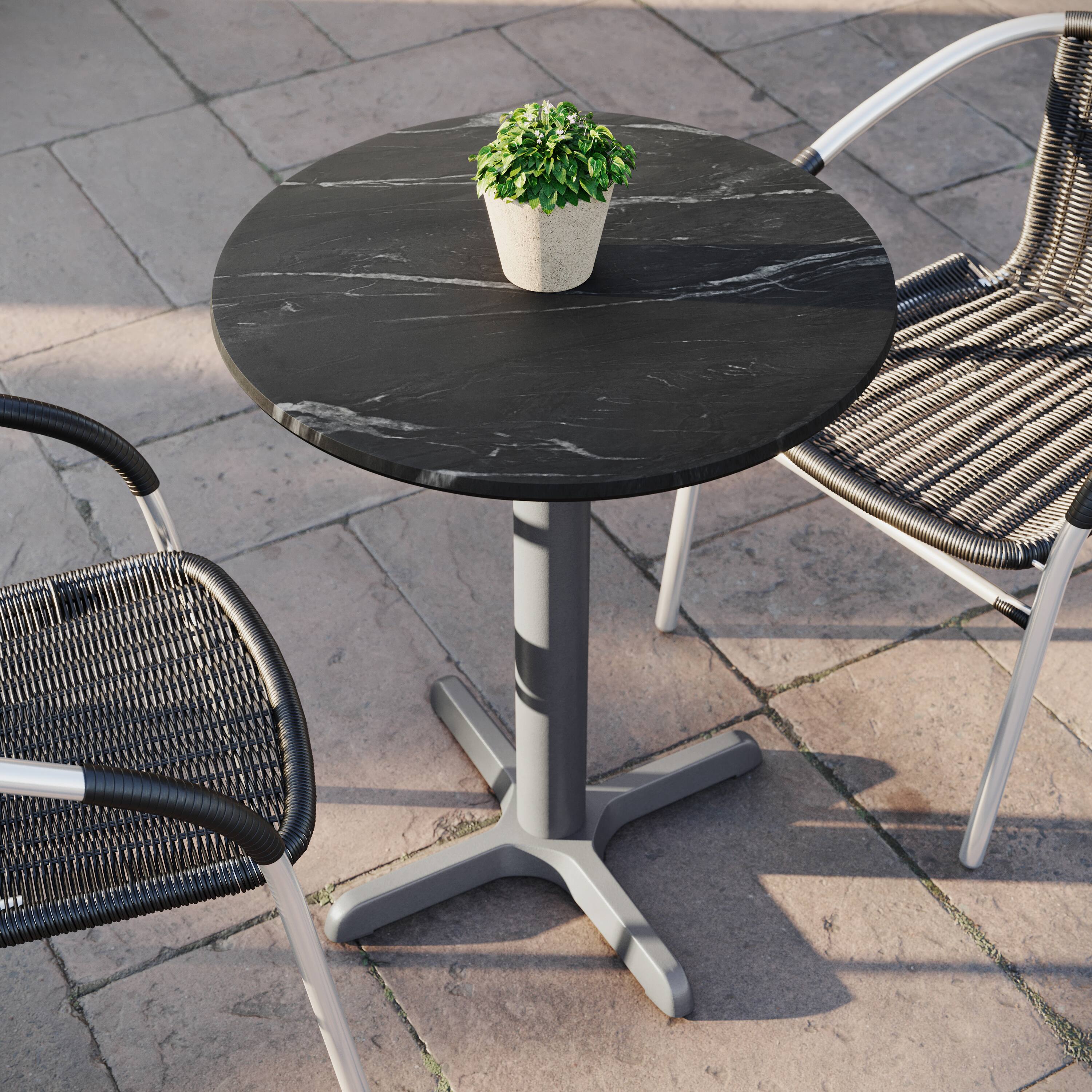 Alt View 4. Emma + Oliver - PureShield Indoor Outdoor Tabletop with Seam-Free Surface Innovation and Cast Iron Bistro Table Base - Black Faux Marble/Silver Base.